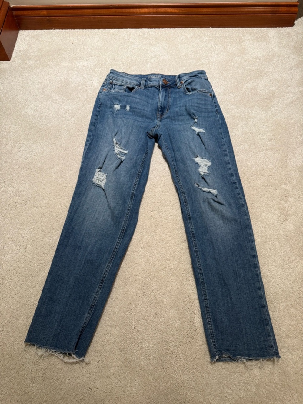 Maurices Distressed Straight Leg Jeans in Blue